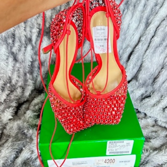 $2000 BOTTEGA VENETA STRETCH WEB CRYSTAL LACE UP SANDALS HEELS SHOES 38.5 - Picture 10 of 11